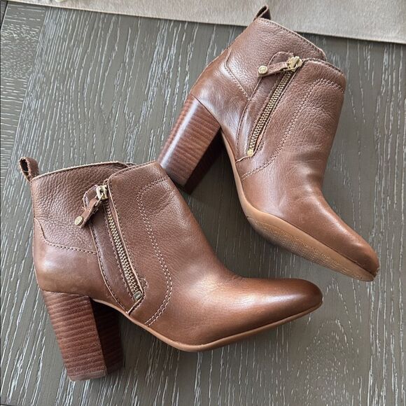 ANTONIO MELANI HARLEN Brown Leather Ankle Boots Block Heel Versatile Size 6 EUC - Picture 10 of 12